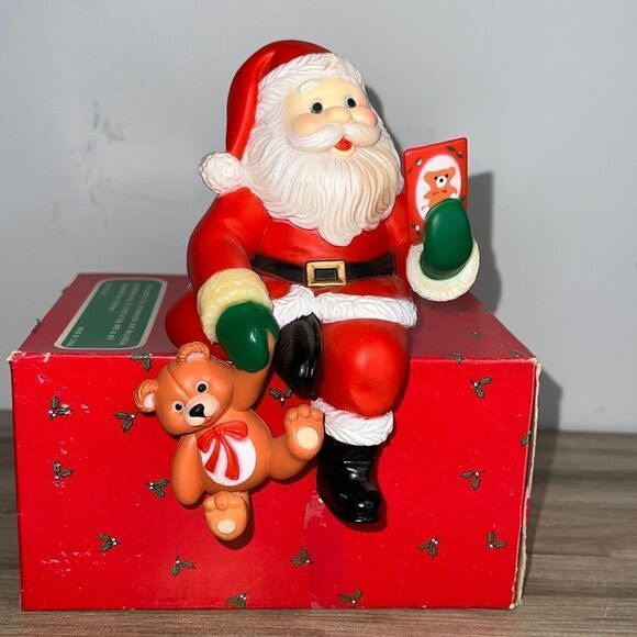 Shelf Sitter Stocking Holder Santa Clause Reading to Teddy Bear VINTAGE Santa in - Picture 1 of 8